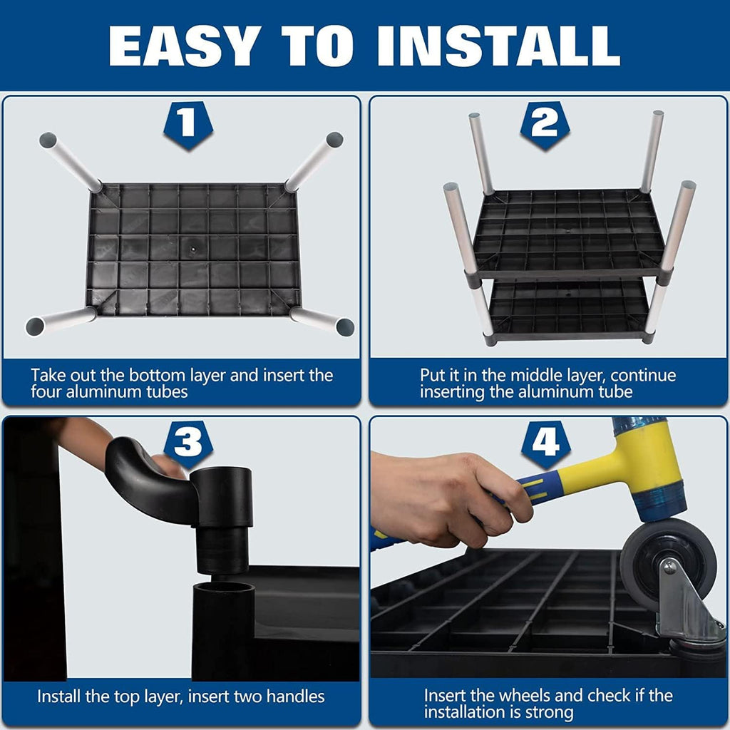 Service Cart with Wheels Lockable Large Size, Plastic Restaurant Cart Heavy Duty, Utility Commercial Cart for Office, Warehouse, Foodservice,40.1" L x 19.2" W x 38.5" H. Black (Large)