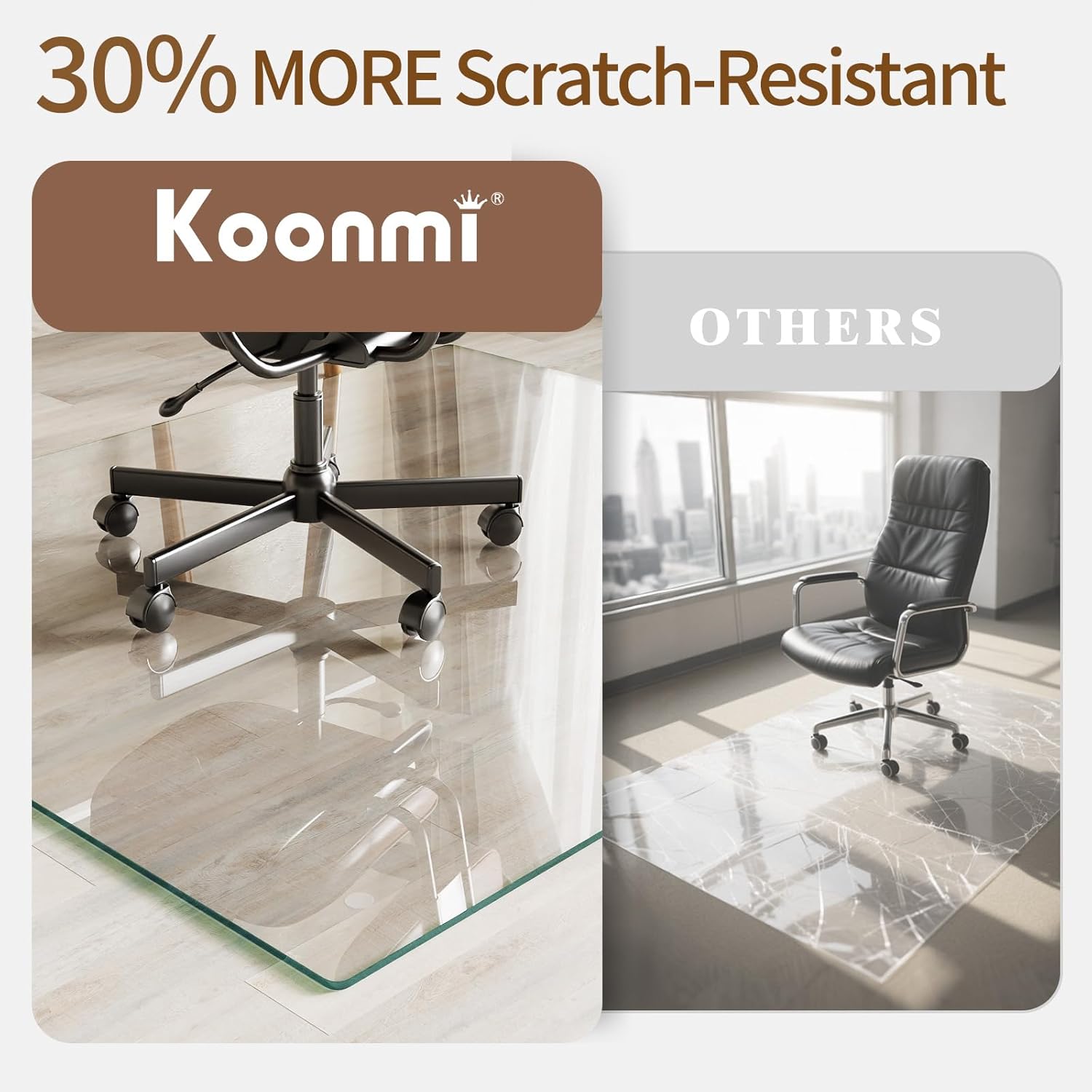 Koonmi Tempered Glass Chair Mat 36"x48" - Premium Office Chair Mat for Hardwood Floors & Low-Pile Carpet with 4 Non-Slip Pads - Thick Scratch-Resistant Surface