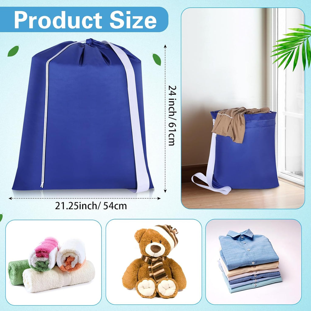 10 Pcs Nylon Extra Large Laundry Bag with Strap Travel Laundry Bags with Drawstring Closure Portable Cloth Bag for College Dorm Apartment Dwellers(Dark Color,24 x 21 Inch)