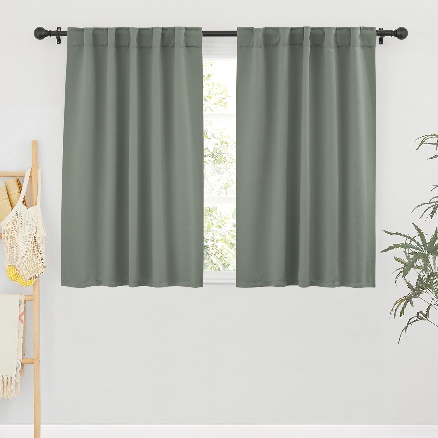 RYB HOME Short Blackout Curtains& Drapes, Room Darkening Drapery Thermal Insulated Privacy Window Covering for Bedroom Living Room Office, W 42 x L 54 inch, 2 Panels, Sage Green