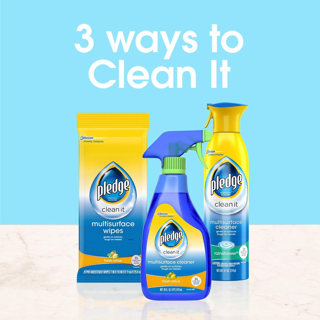 Pledge Multi-Surface Furniture Polish Wipes, Works on Wood, Granite, and Leather, Cleans and Protects, Fresh Citrus - Pack of 6 (150 Total Wipes)