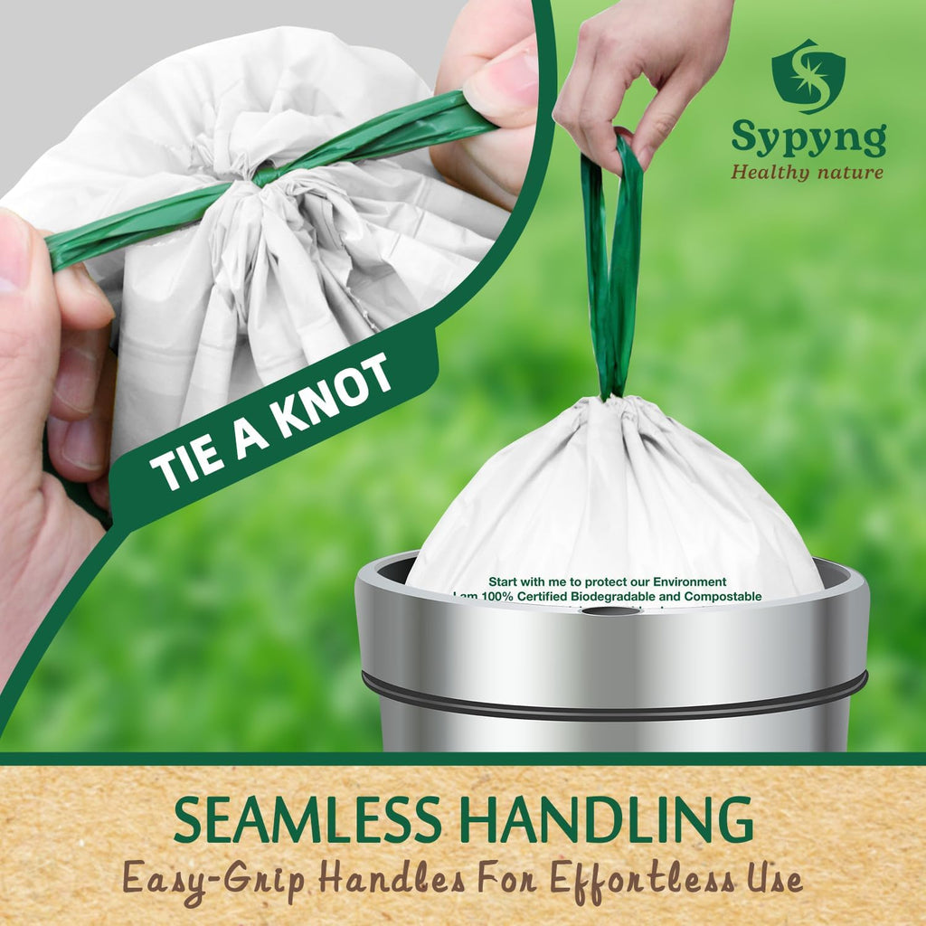 Compostable Kitchen Waste Trash Bags 1.6-2 Gallon (100 Pack) Heavy Duty 100% Biodegradable White Compost Bags for Countertop Bin, ASTM D6400, BPI & OK Compost HOME Certified, Eco-Friendly & Recyclable