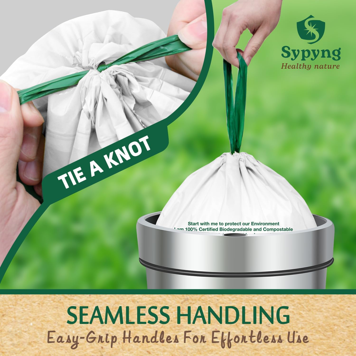 Compostable Kitchen Waste Trash Bags 1.6-2 Gallon (100 Pack) Heavy Duty 100% Biodegradable White Compost Bags for Countertop Bin, ASTM D6400, BPI & OK Compost HOME Certified, Eco-Friendly & Recyclable