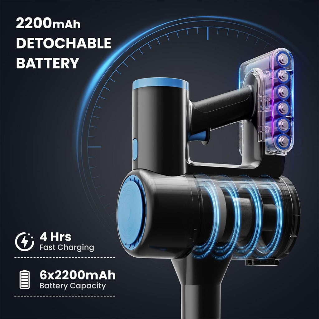 Cordless Vacuum Cleaner with 35Kpa Suction, Battery Vacuum Cleaner with LED Headlight & Anti-Tangle Brush, 6in1 Lightweight Cordless Vacuum for Home, Pet Hair, Hard Floors, Carpet