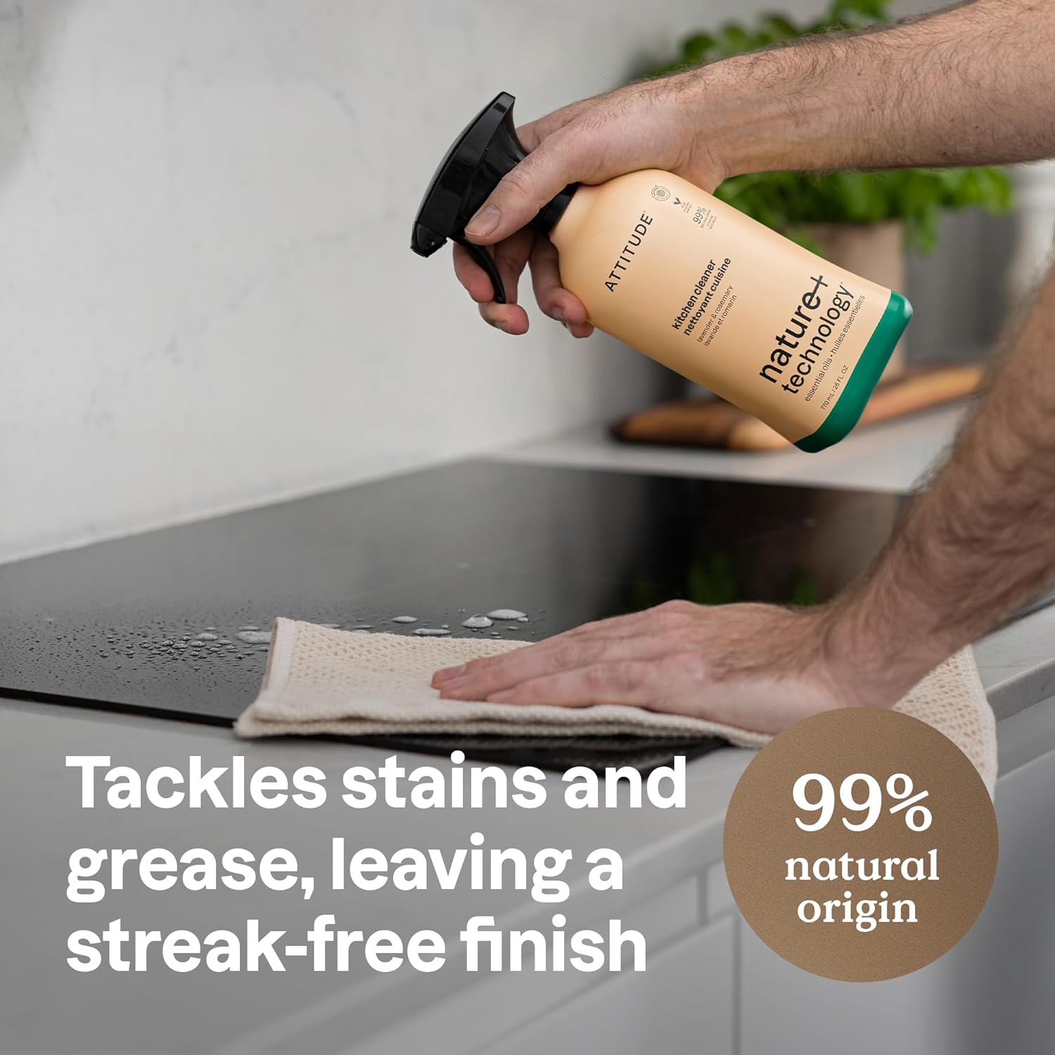 ATTITUDE Kitchen Cleaner Spray, Natural Origin Ingredients, EWG Verified, Cleans and Degreases, Streak-Less, Lavender & Rosemary, 26 Fl Oz (Pack of 3)