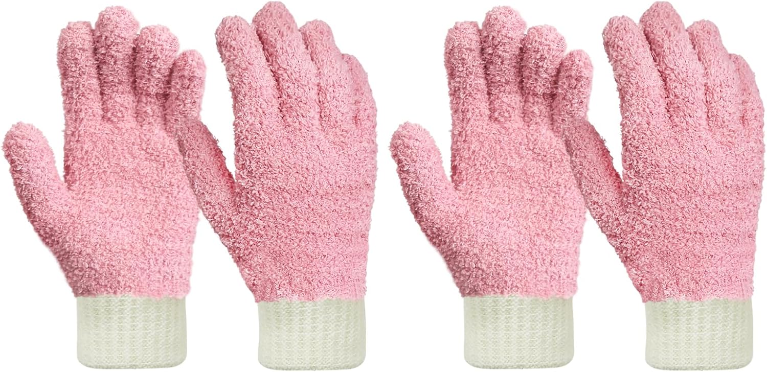 MIG4U Microfiber Dusting Gloves House Cleaning Glove for Blinds, Windows, Shutters, Furniture, and Car, Reusable Lint-Free Pink 2 Pairs S/M