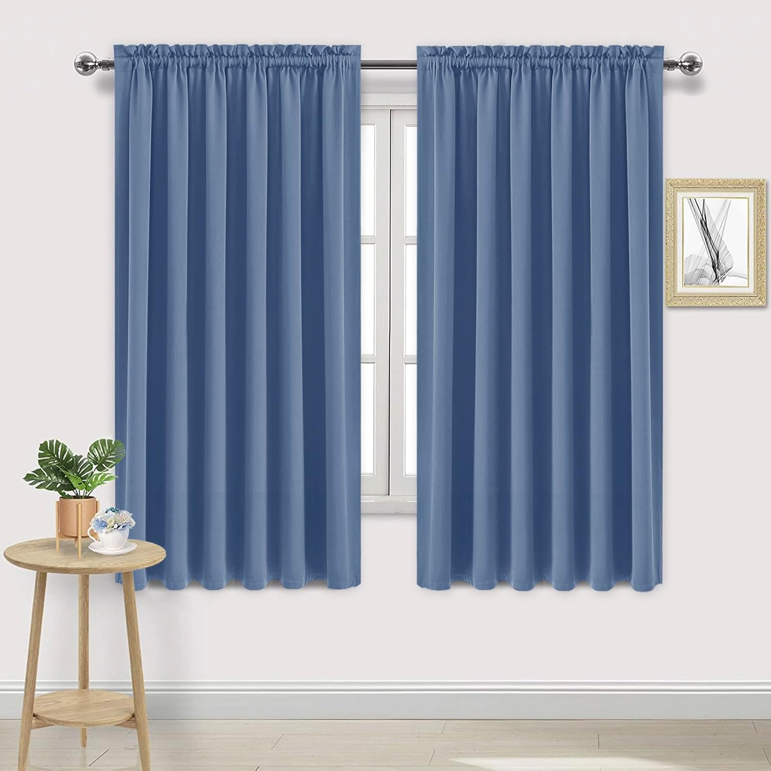 DWCN Blackout Curtains for Living Room Thermal Insulated, Energy Saving & Noise Reducing Bedroom Curtains, Dusty Blue, W 70x L 63 Inch, Set of 2 Rod Pocket Curtain Panels