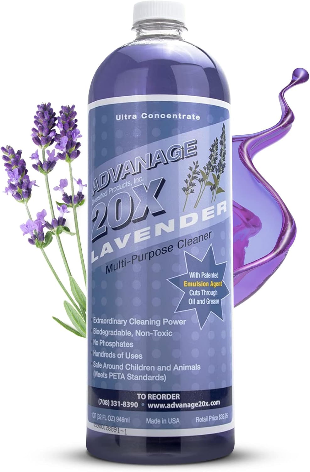 All Purpose Cleaner Concentrate - Advanage 20X The Wonder Cleaner Lavender for All Surfaces Around Bathroom, Kitchen, Oil and Grease, Multi Purpose Cleaner for Household Cleaning Solution | 32 FlOz