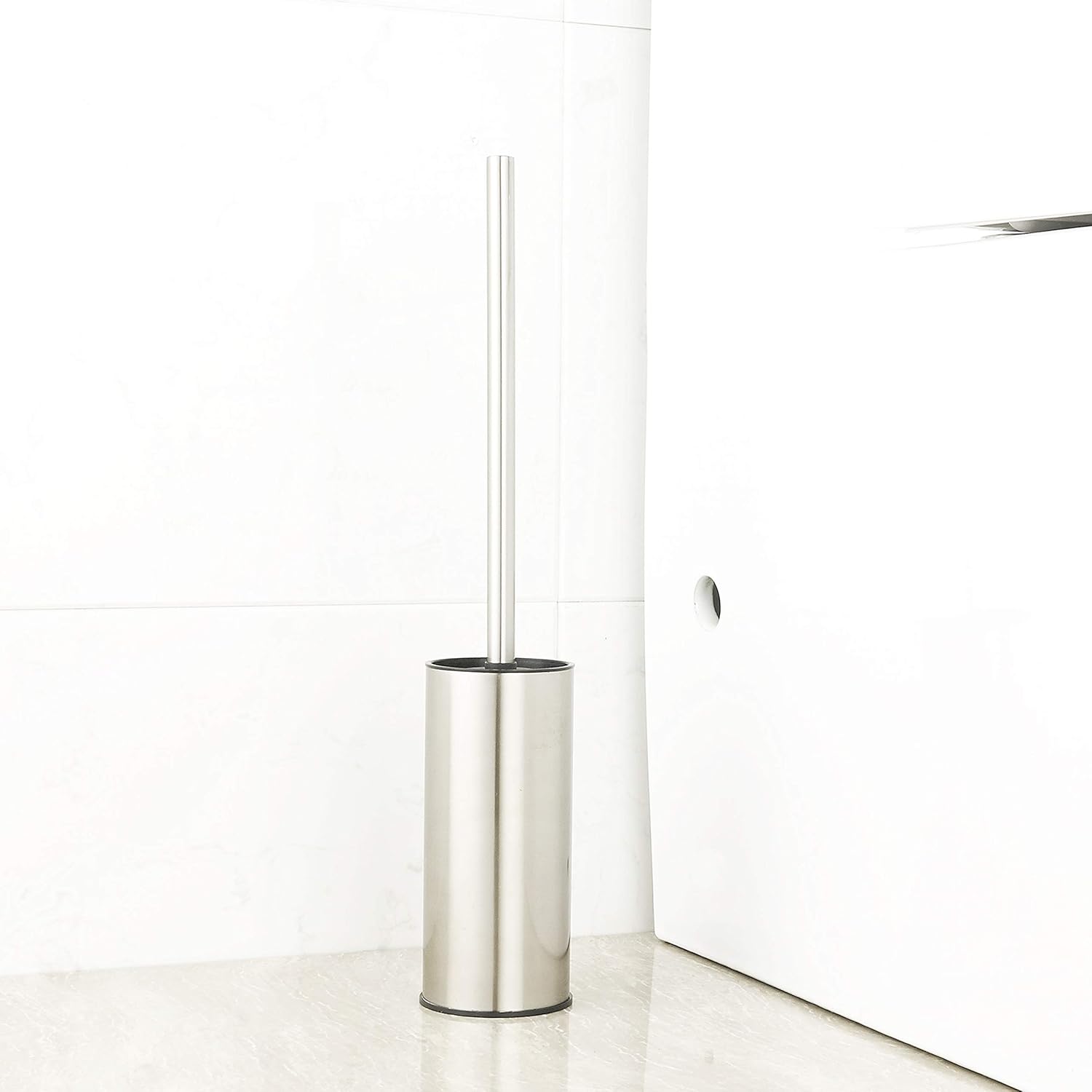 BGL Toilet Brush Holder Brushed Nickel, Stainless Steel 304 Brushed Nickel Round Freestanding Toilet Bowl Brush and Holder for Bathroom