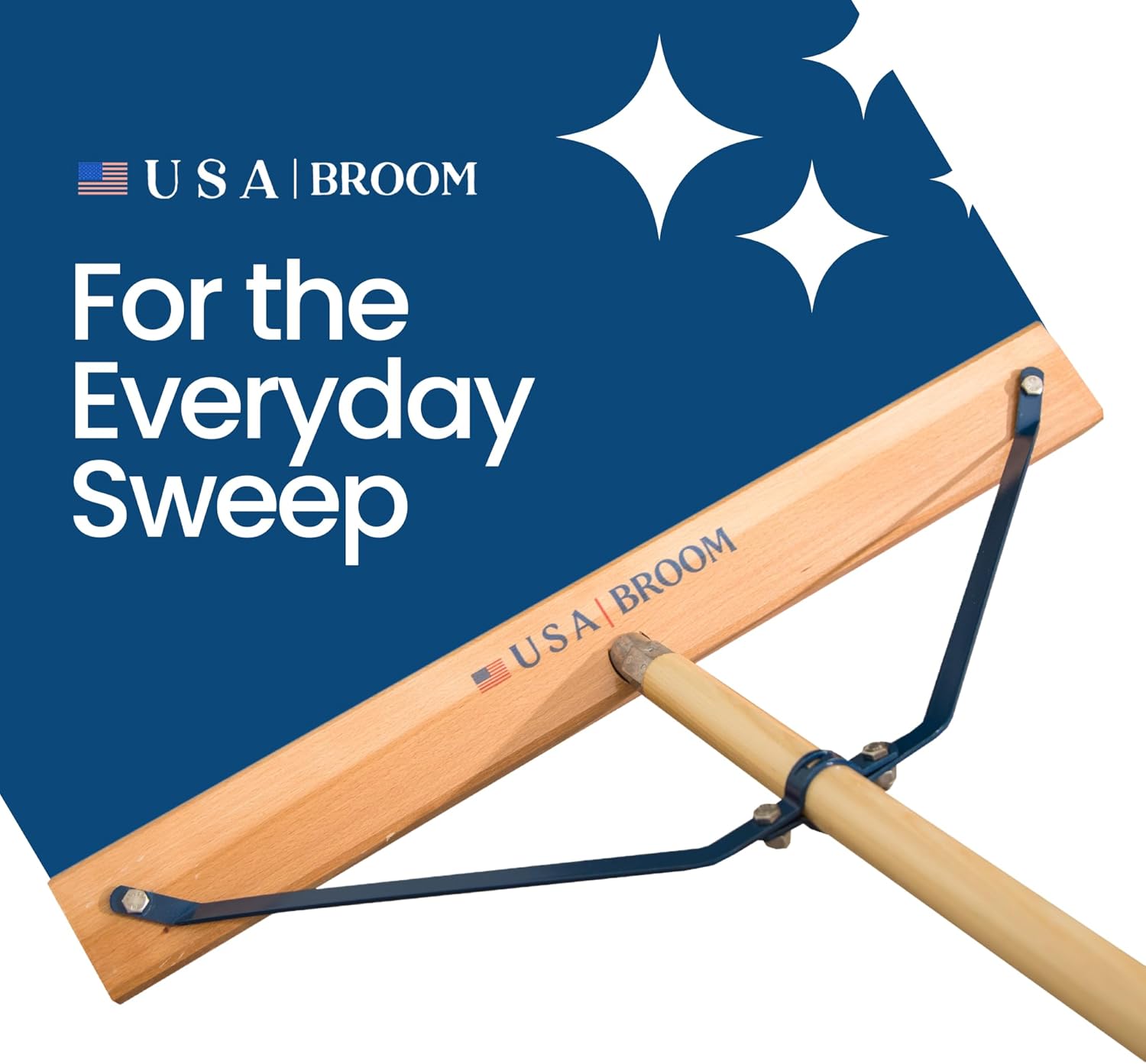 4 Pack Bundle- 24" Everyday Sweep Indoor/Outdoor Push Broom with 60" Handle. Ideal for Garages & Shops. American Made Steel Brackets-All Stainless Steel Hardware. No Plastic. 100% Made in The USA.