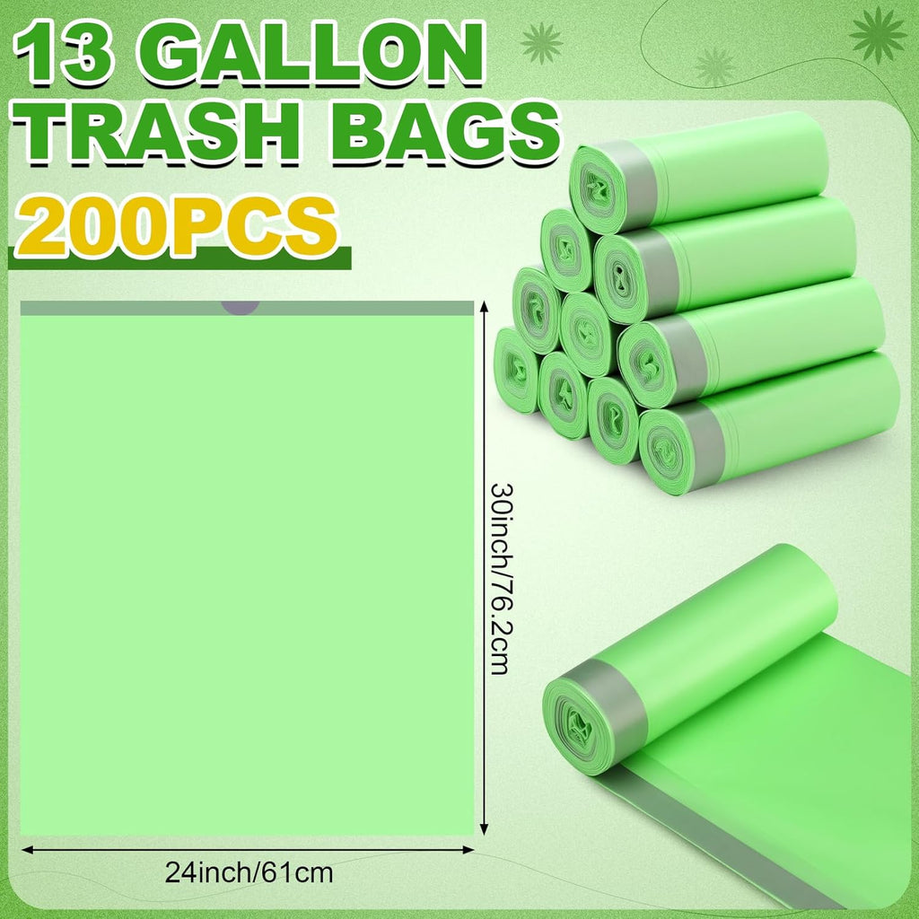 200 Count 13 Gallon Compostable Trash Bags with Drawstring Heavy Duty Extra Thick 1 Mil Kitchen Food Scrap Waste Bag Tear Resistant for Lawn Yard Home Kitchen Office