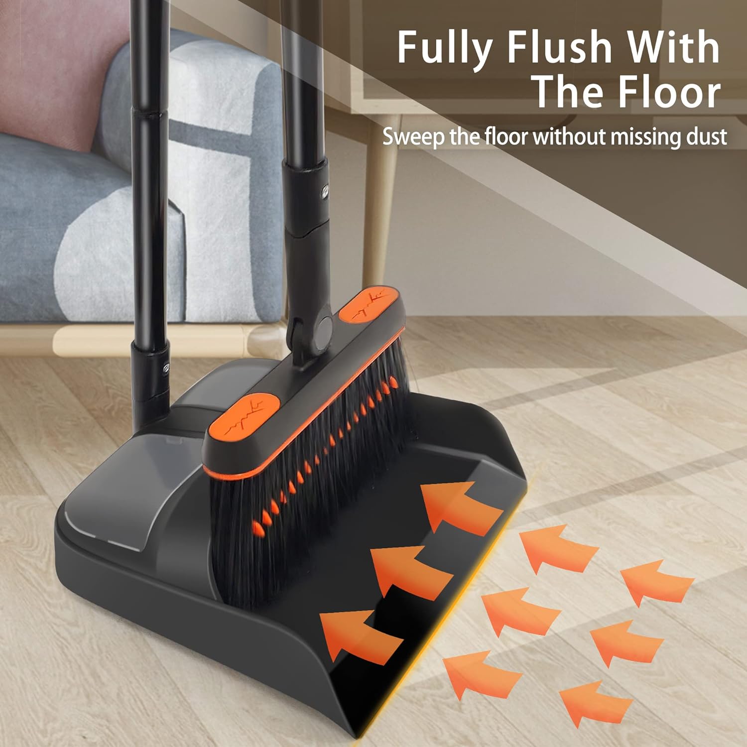 JEHONN Broom and Dustpan Set for Home, Long Handle Lightweight 180 Degree Rotating Broom Set Indoor, Upright Standing Dust Pan with Comb Teeth, Store Sweep Set for Room Kitchen Office Lobby