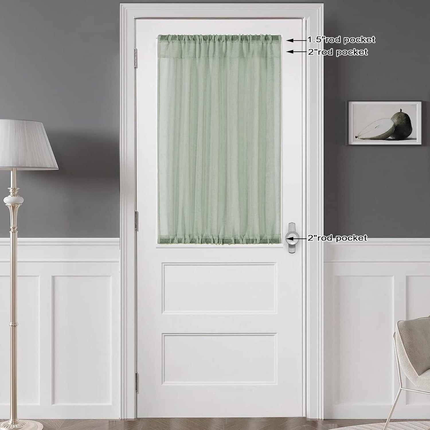 Chyhomenyc Sage Green Sheer Curtains 36 Inch Length, Short Voile Sheer Window Curtians for Small Window Bathroom Cafe Living Room, Set of 2, 42W x 36L inches, Rod Pocket,