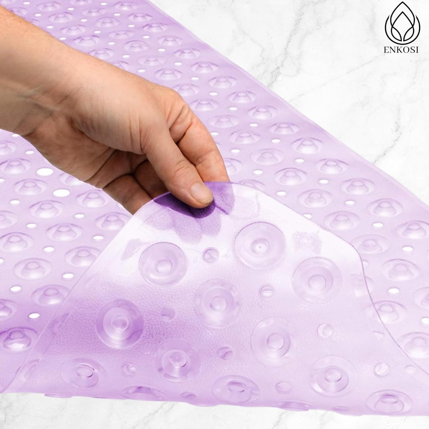 ENKOSI Bath Mat - Large Non Slip Bathtub & Shower Mat - Extra Long 40 x 16 Inch Bathroom Mats for Tub Nonslip Anti Slip Bathmats (40x16 Clear Purple 1-Pack)