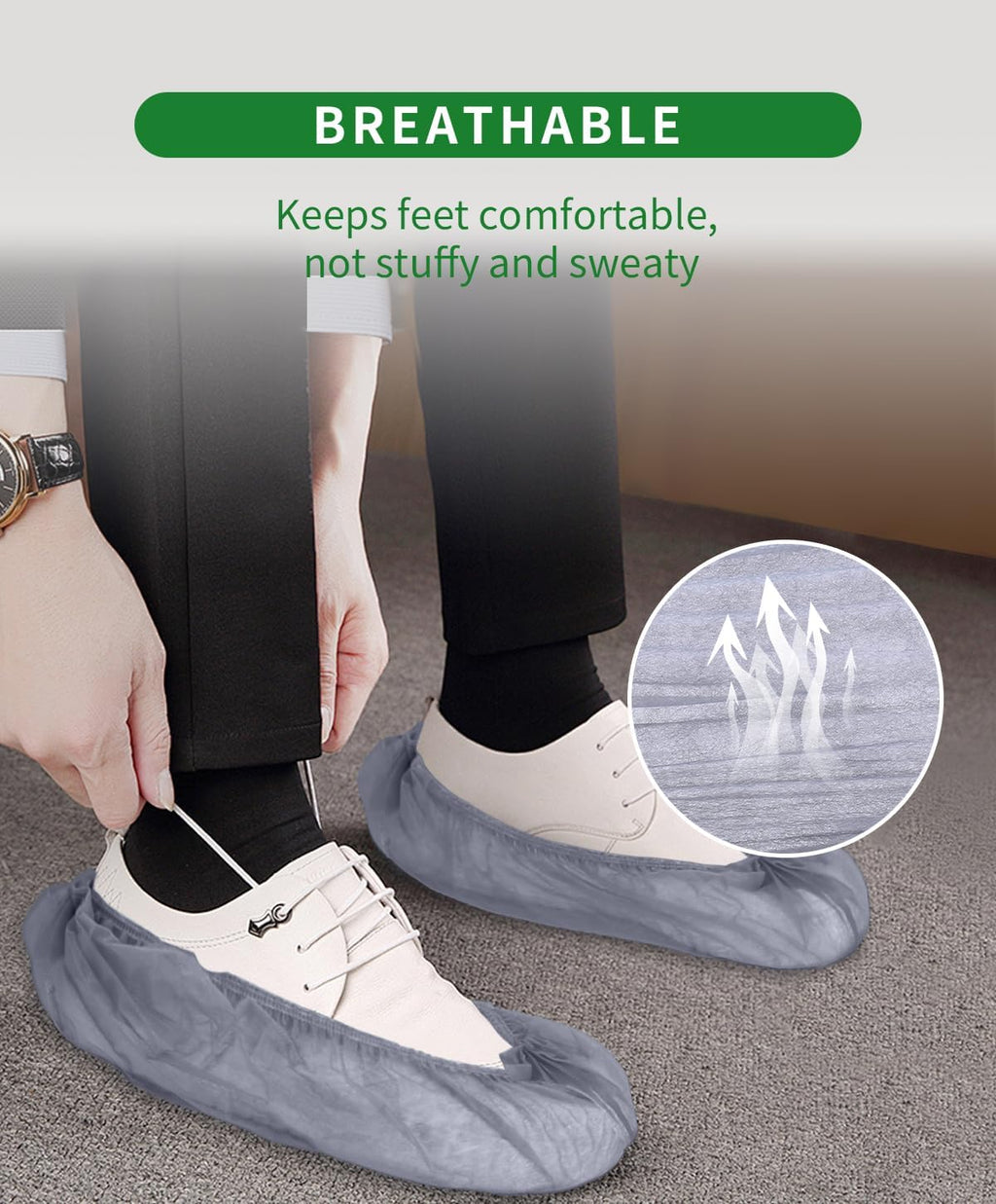 100Pcs(50 Pairs) Non-Woven Shoe Covers Disposable Non Slip for Indoors, Breathable | Durable | Boot Covers, Fits Up to Size 13 US Men (Gray)