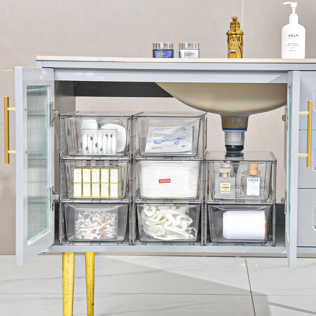 Plastic Drawers Storage, 6Pack Clear Stackable Storage Drawers, Acrylic Storage Bins with Drawers for Fridge Organizers, PlasticDrawers Stackable for Makeup Organizers Cosmetic Display, Medium