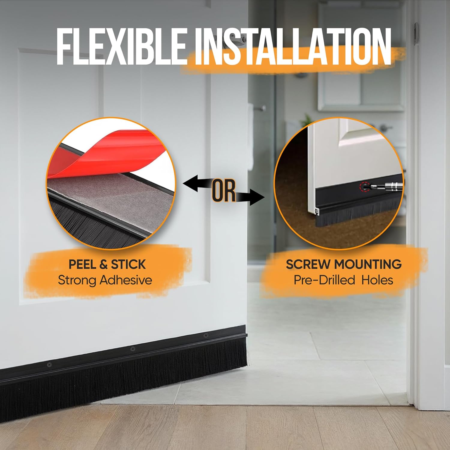 Premium 2 Pack Door Sweep for Bottom – Metal Gap Filler Draft Blocker, Weather Stripping Threshold Seal, Brush Weather Storm Soundproofing Rodent Guard Excluder Strip, Rain Drip Draft Stopper