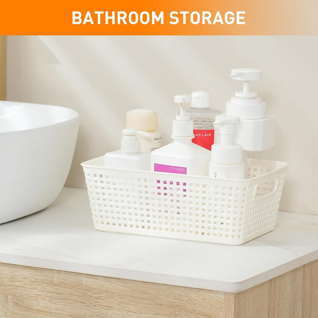 Plastic Storage Baskets With Lid, Storage Bins for Organizing, Stackable Decorative Containers for Shelves Drawers Desktop Closet Playroom Classroom Office, 10 Pack-White