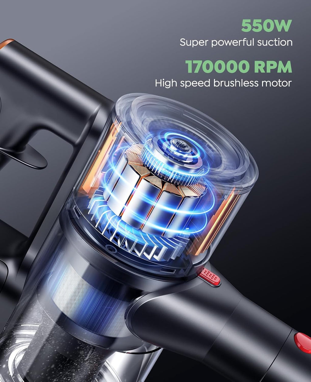 Cordless Vacuum Cleaner, 45Kpa 550W 60Mins Vacuum Cleaners for Home, Stick Vacuum Cordless Rechargeable, Wall Mount Charging, Self-Standing, Household Vacuum for Pet Hair/Carpet/Hardwood Floor(X9)