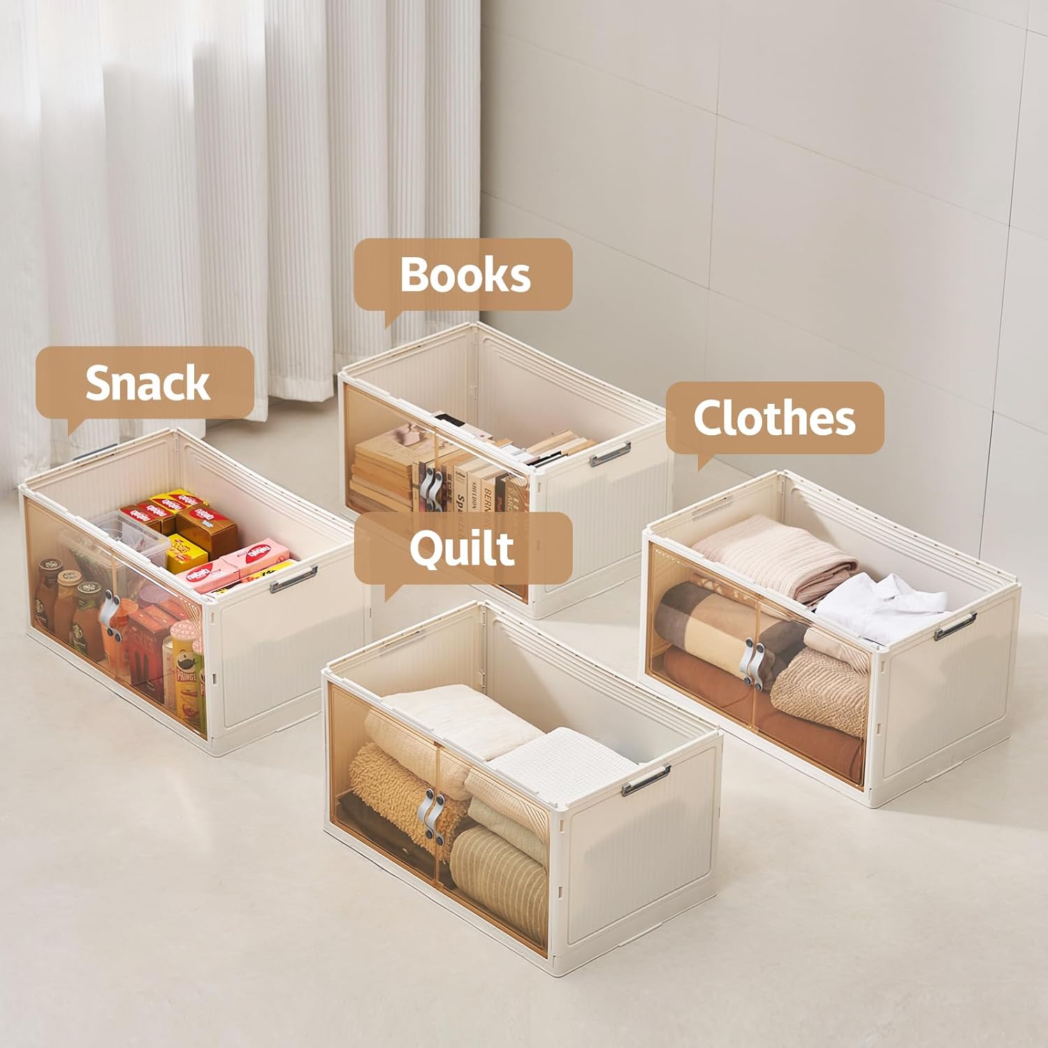 AHEONLAR 4 Pack Plastic Storage Bins with Drawers - 388QT Foldable Stackable Storage Bins with Lids - Closet Craft Organizers and Storage - Plastic Drawer Storage for Bedroom(97QT×4), 22.8 Gal