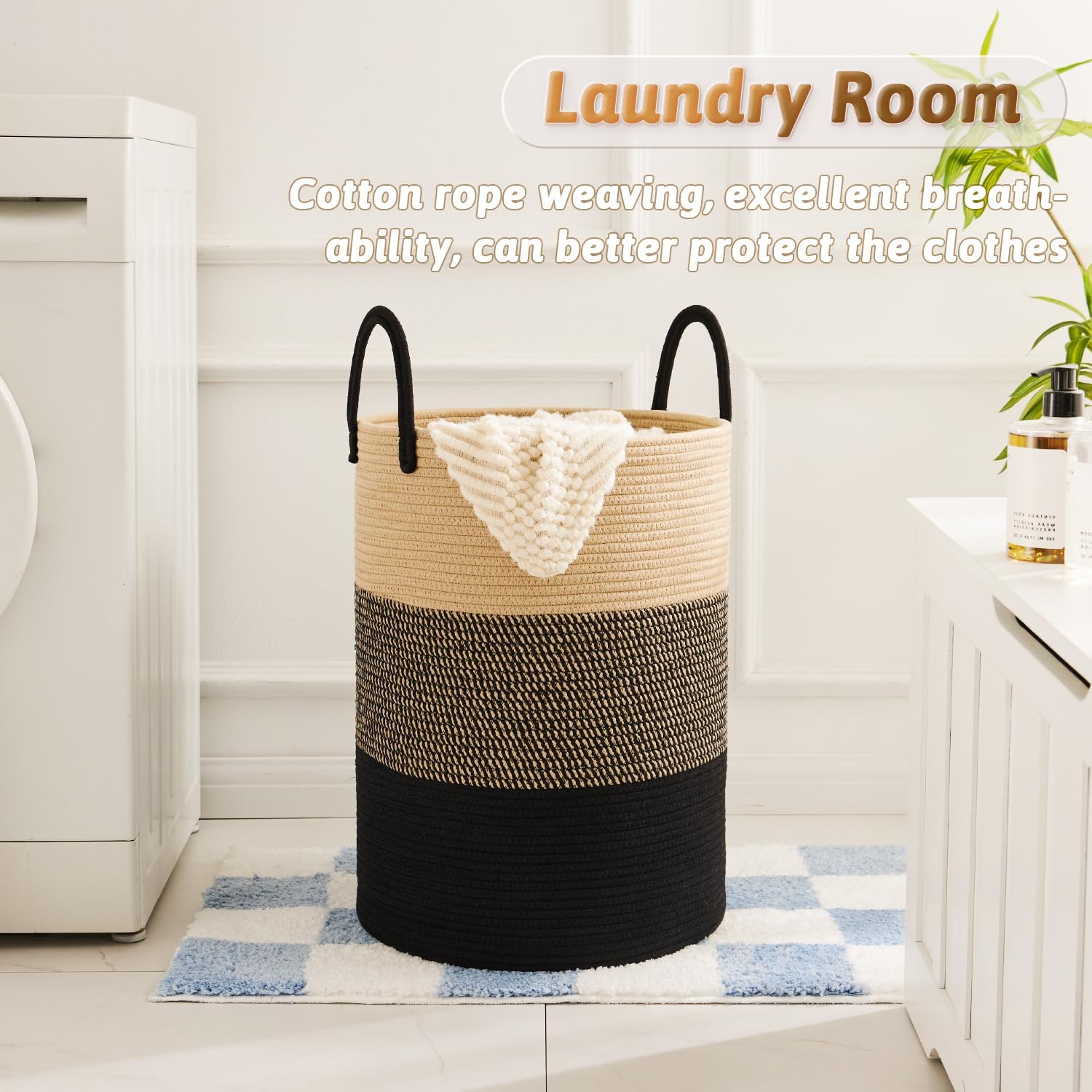 Laundry Basket,Woven Cotton Rope Laundry Hamper,80L for Decorative Storage of Dirty Clothes,Toys and Blankets in Bathroom,Bedroom and Living Room