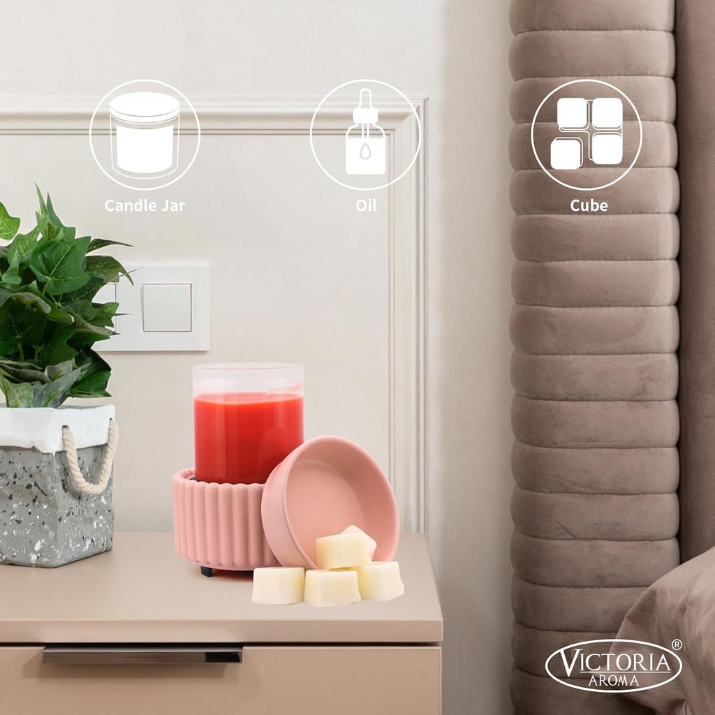 Ceramic Wax Melter 3-in-1 Candle Warmer for Scented Wax - Electric Fragrance Burner for Home, Office, Bedroom - Gift & Décor（Pink）