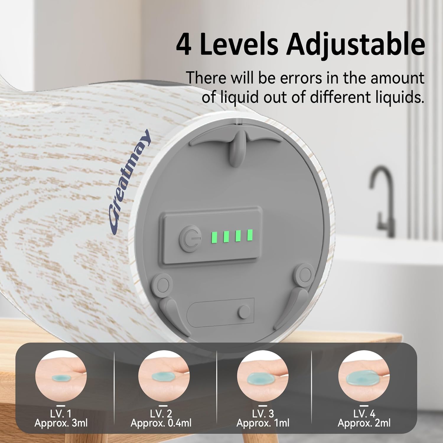 Adjustable Automatic Soap Dispenser Touchless, 4 Adjustable Levels Touchless Sensor Liquid Soap Pump Dispenser，300ml Rechargeable Magnetic Charging Hand Soap Dispenser for Kitchen，Bathroom