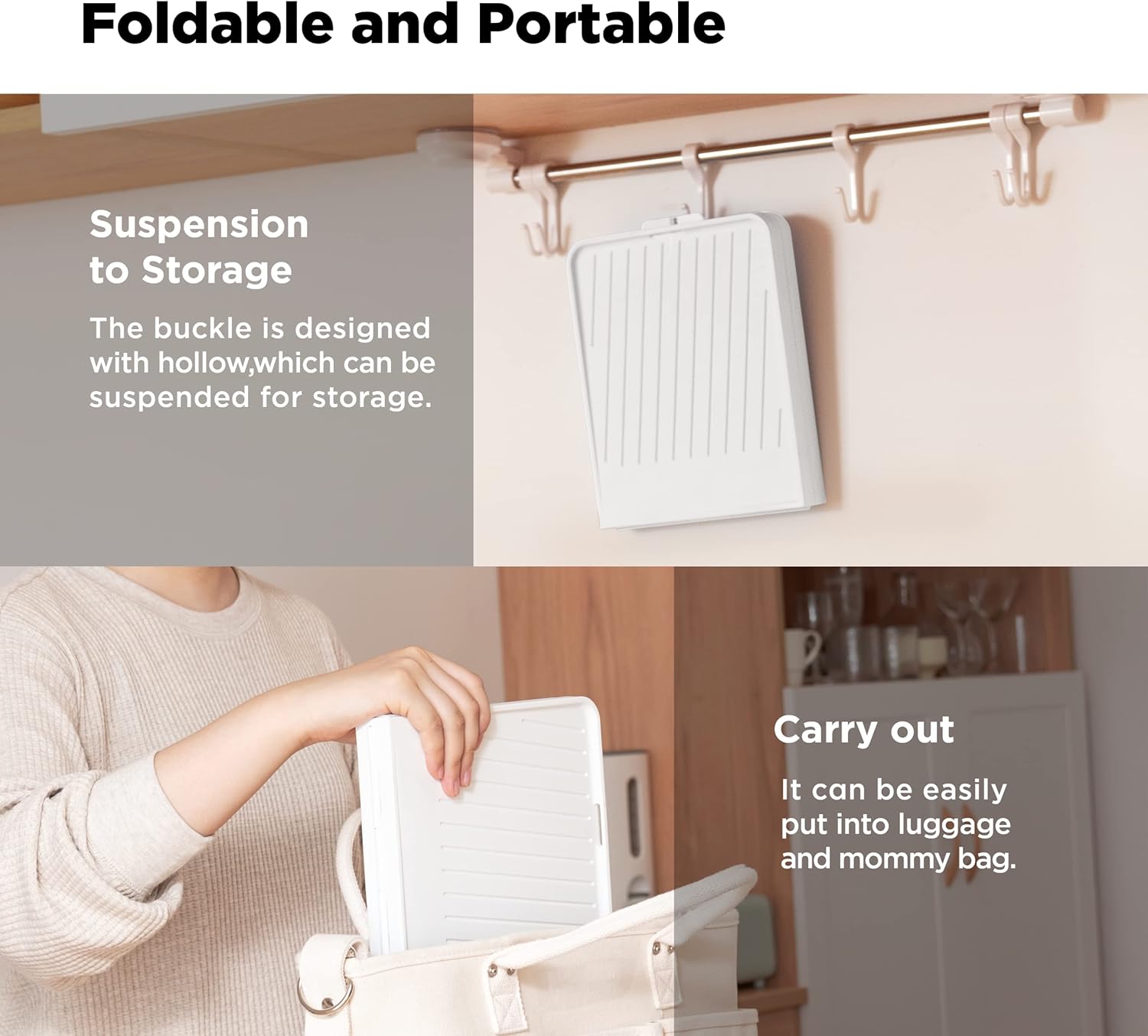 YOTIME Baby Bottle Drying Rack with Drainer, Foldable & Space Saving Drying Rack for Baby Bottles, Nipple and Accessories, White