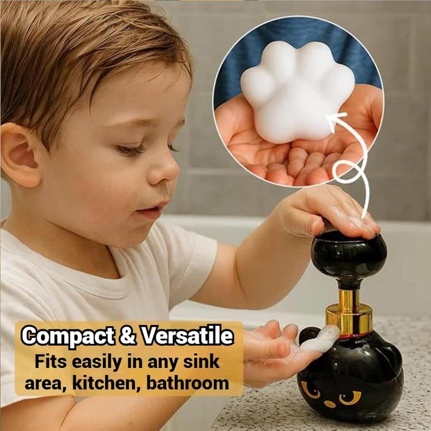 Cute Cat Paw Foam Soap Dispenser, Foaming Hand Dispensers - Pawprint Creates Shaped Bubbles, Black Pump Bottle for Soap, Refillable Empty Foam Liquid Container for Bathroom Kitchen (2)