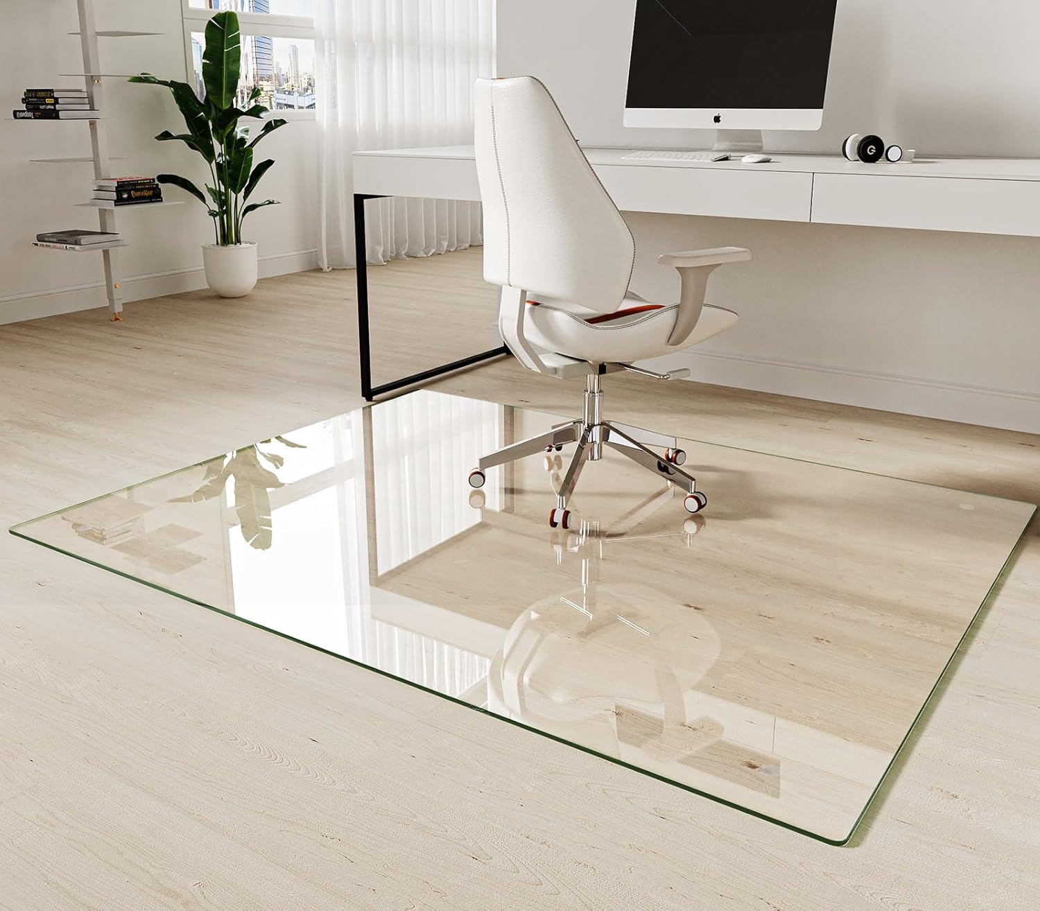 Koonmi Tempered Glass Chair Mat 50"x65" - Premium Office Chair Mat for Hardwood Floors & Low-Pile Carpet with 4 Non-Slip Pads - Thick Scratch-Resistant Surface