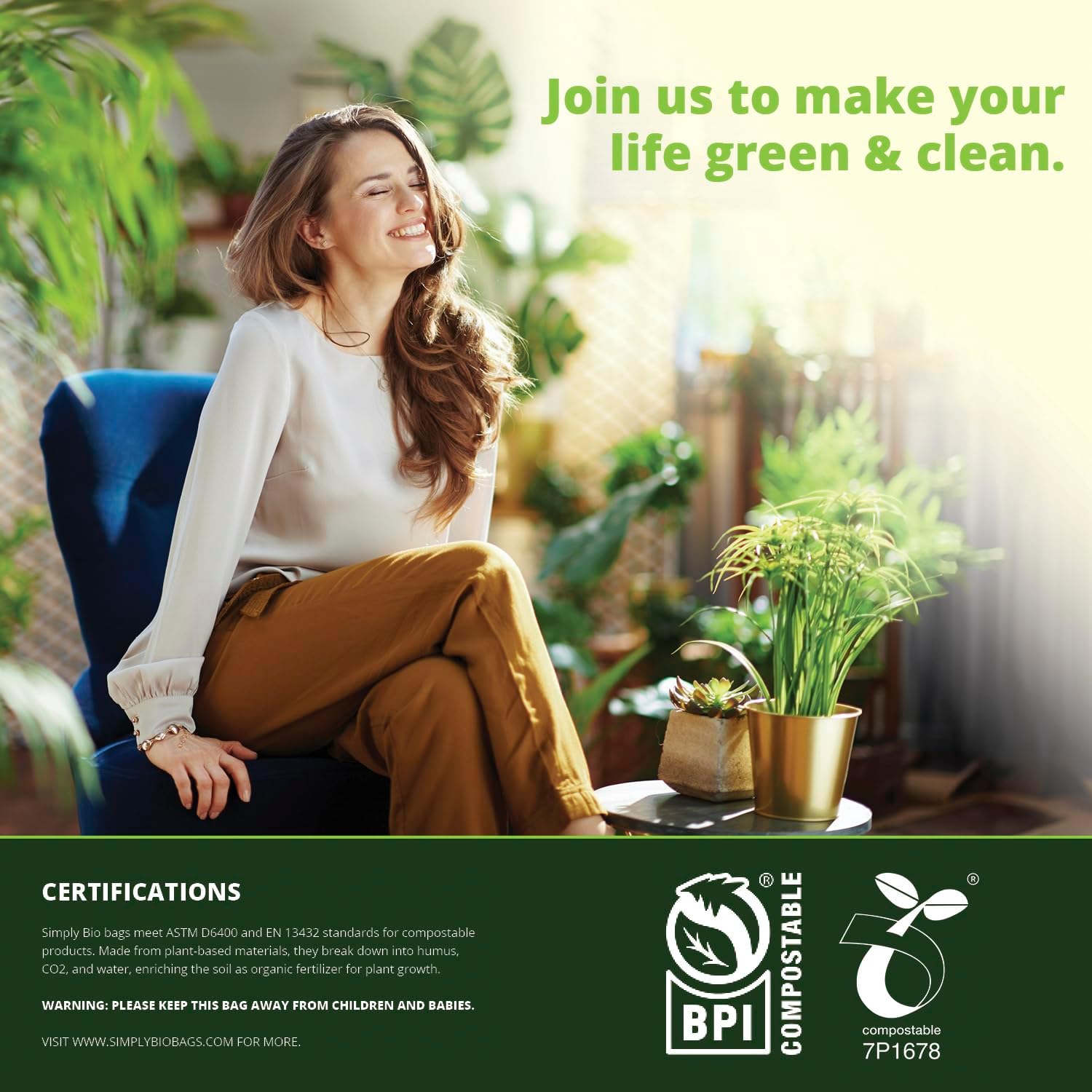 Simply Bio 13 Gallon Compostable Trash Bags Liners Drawstring, Heavy Duty Extra Thick 1 Mil, 49.21 Liter, 30 Bags, Tall Kitchen Food Scrap Waste Bag, ASTM D6400, US BPI and OK Compost Home Certified