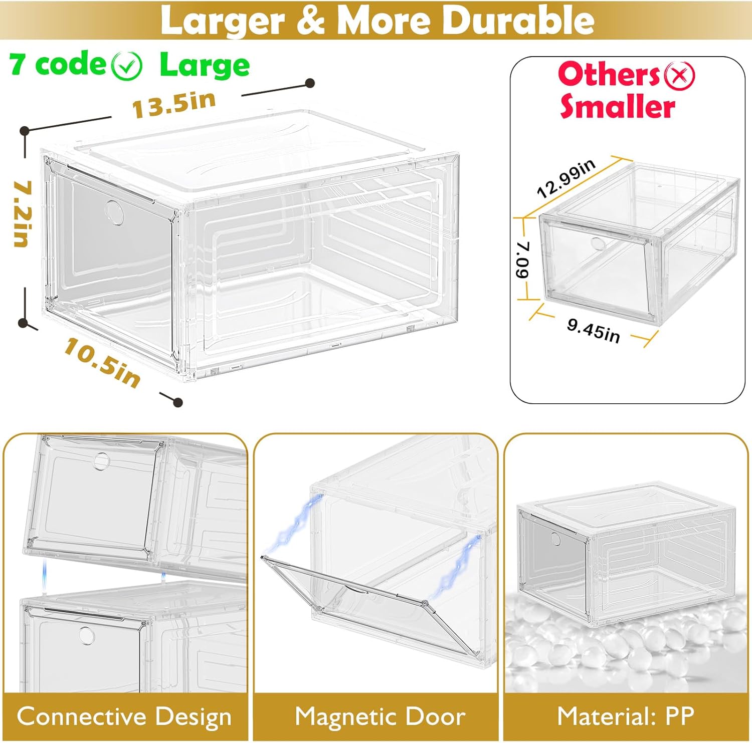 12 Pack Clear Shoe Storage Organizer with Magnetic Door,Stackable Plastic Shoe Boxes for Sneakers,Boots,and Heels,Space-Saving Foldable Shoe Rack for Closet,Durable Shoe Cabinet Organizer,White