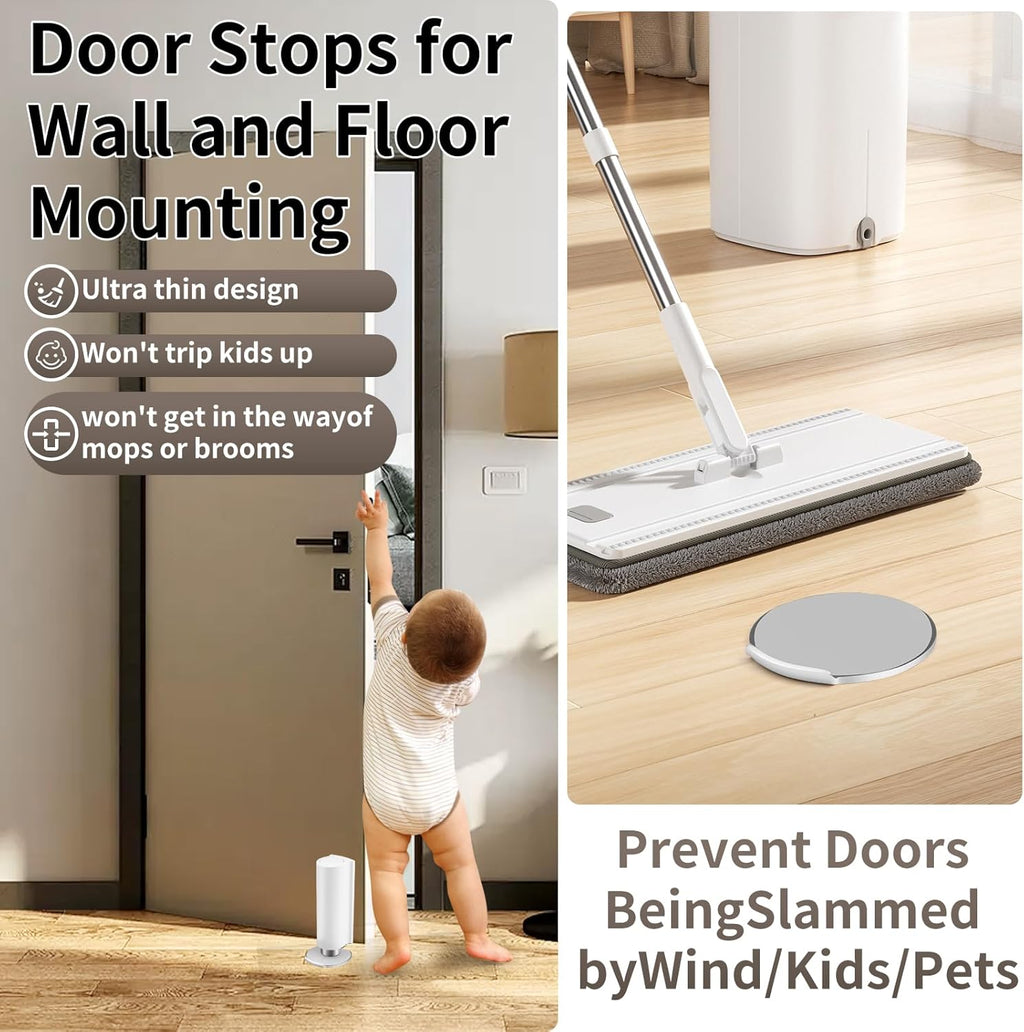 Magnetic Door Stoppers WYGWP Stainless Steel No Drilling Wedge Stops Heavy Duty Catch Holder to Keep Doors Open (White Door Stop)