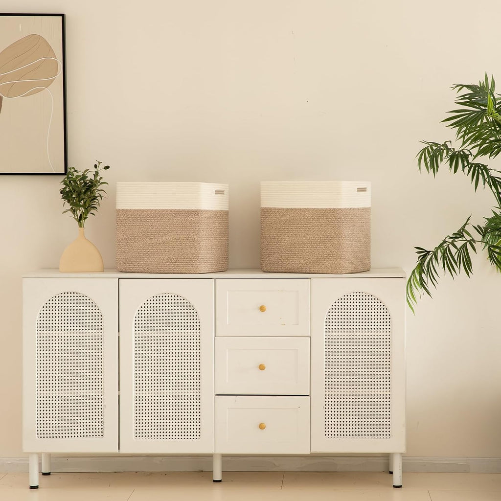 OIAHOMY Storage baskets for Shelf, Large Collapsible Storage Bins, Blanket Basket Living Room, 16.5 x 13 x 15 Inches-Pack of 2-Brown