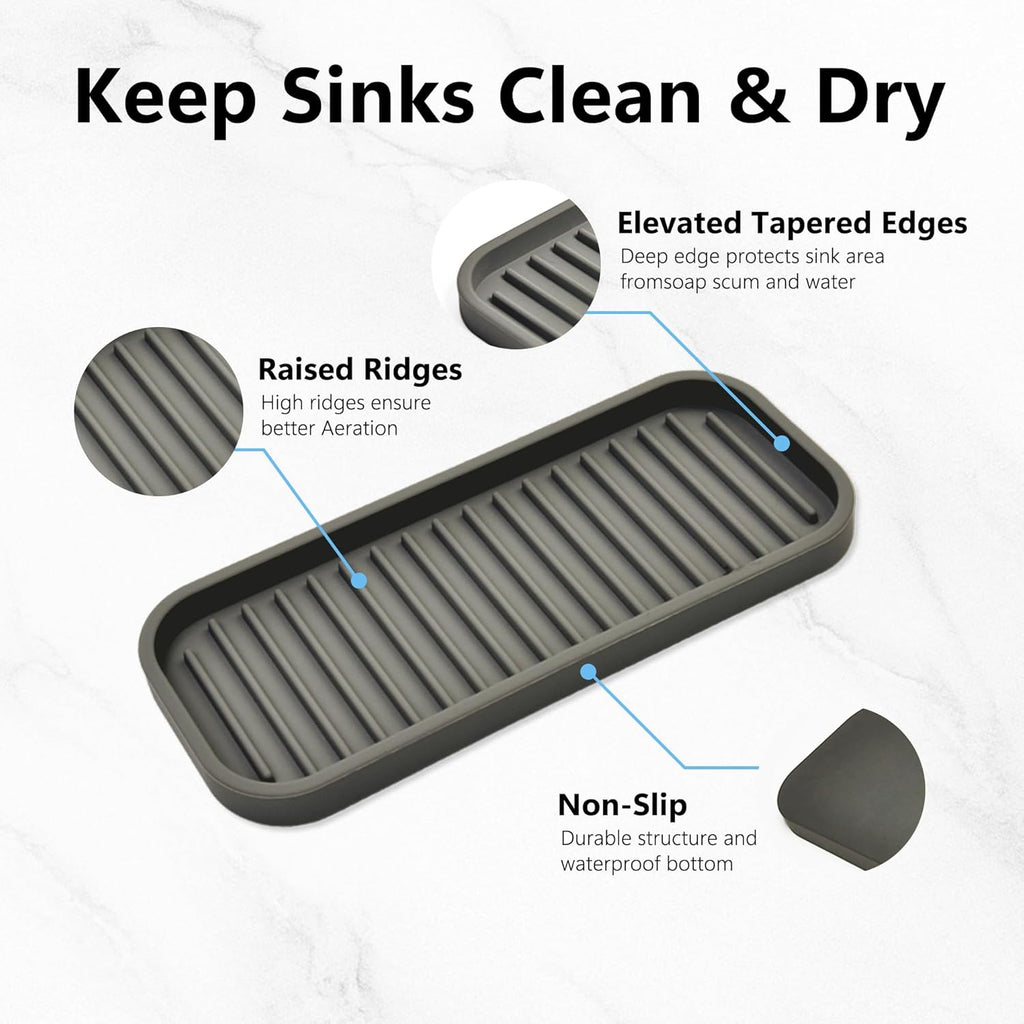 Gosmol Silicone Sponge Holder Kitchen Sink Organizer Tray Dish Caddy Soap Dispenser, Scrubber Spoon Holder,Dishwashing Accessories 2 Pack (Brown)