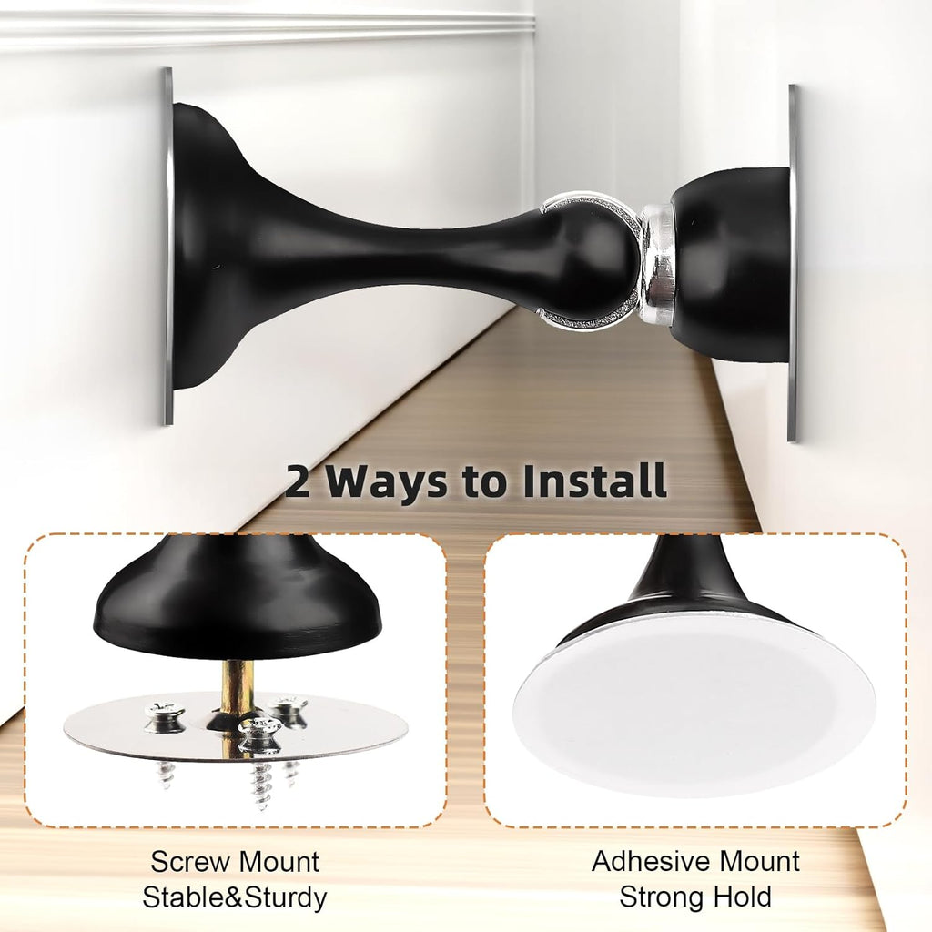 Probrico Black Magnetic Door Stoppers for Bottom of Door, Stainless Steel Magnet Door Catch Door Stops to Keep Door Open, Heavy Duty Door Holder, Wall and Floor Mounting, 4 Pack