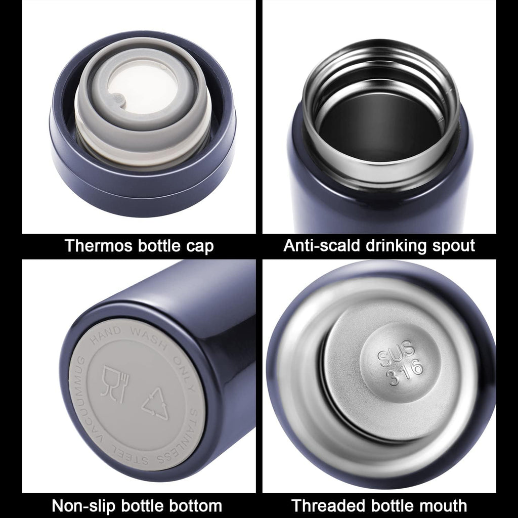 10oz Mini Water Bottle Stainless Steel Thermos Small Flask - Insulated Vacuum, Leak Proof, Keeps Drinks Hot/Cold - Ideal for Coffee, Tea, Water - Blue