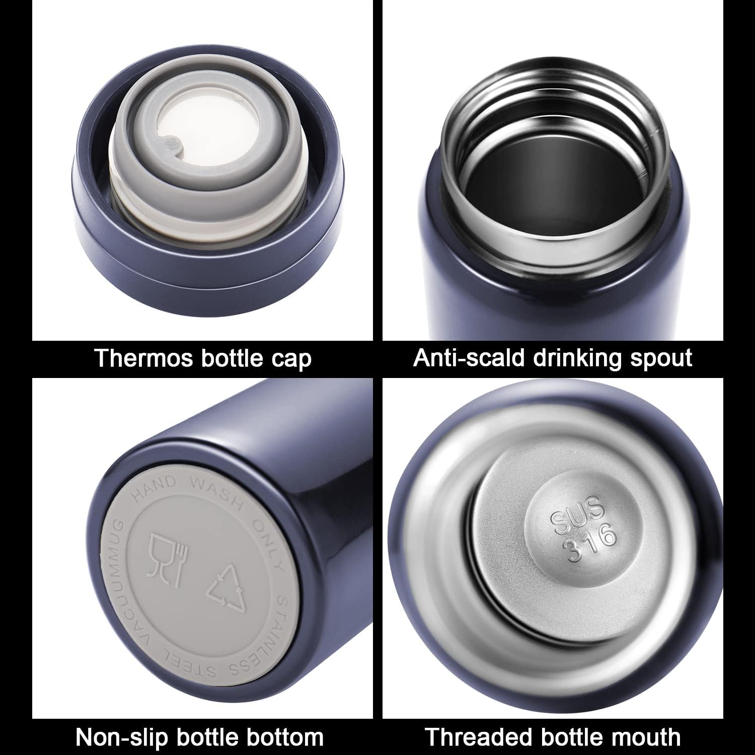 10oz Mini Water Bottle Stainless Steel Thermos Small Flask - Insulated Vacuum, Leak Proof, Keeps Drinks Hot/Cold - Ideal for Coffee, Tea, Water - Blue