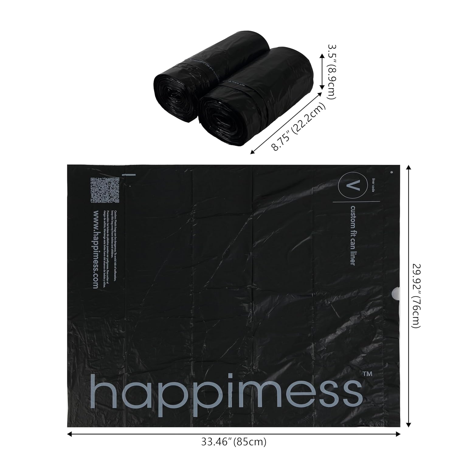 happimess HPM3000V-BLACK 30 Gallon Drawstring Unscented Trash Can Liner for Business Home Kitchen Commercial and Industrial Black (100-Count, 4-Rolls of 25 Liners)