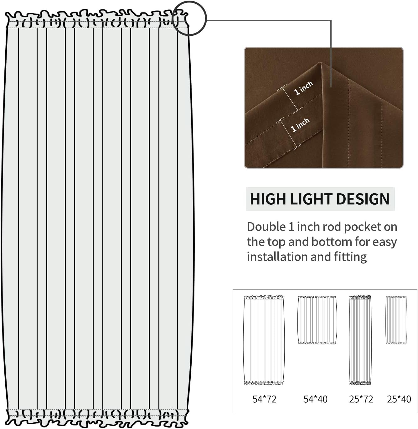 DWCN French Door Curtains – Rod Pocket Thermal Blackout Curtain for Doors with Glass Window, Kitchen and Patio Doors for Privacy, 54 X 72 Inches Long, 1 Curtain Panel with Tieback, Brown