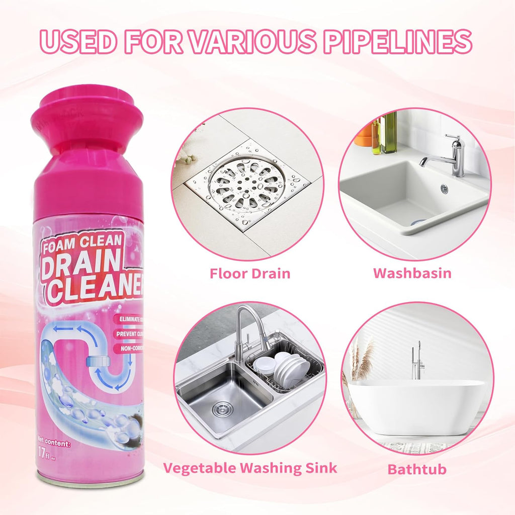 Foam Drain Cleaner, Drain Sink Cleaner and Deodorizer, Clog Remover for Kitchen, Sinks, Tubs (2 Pcs)