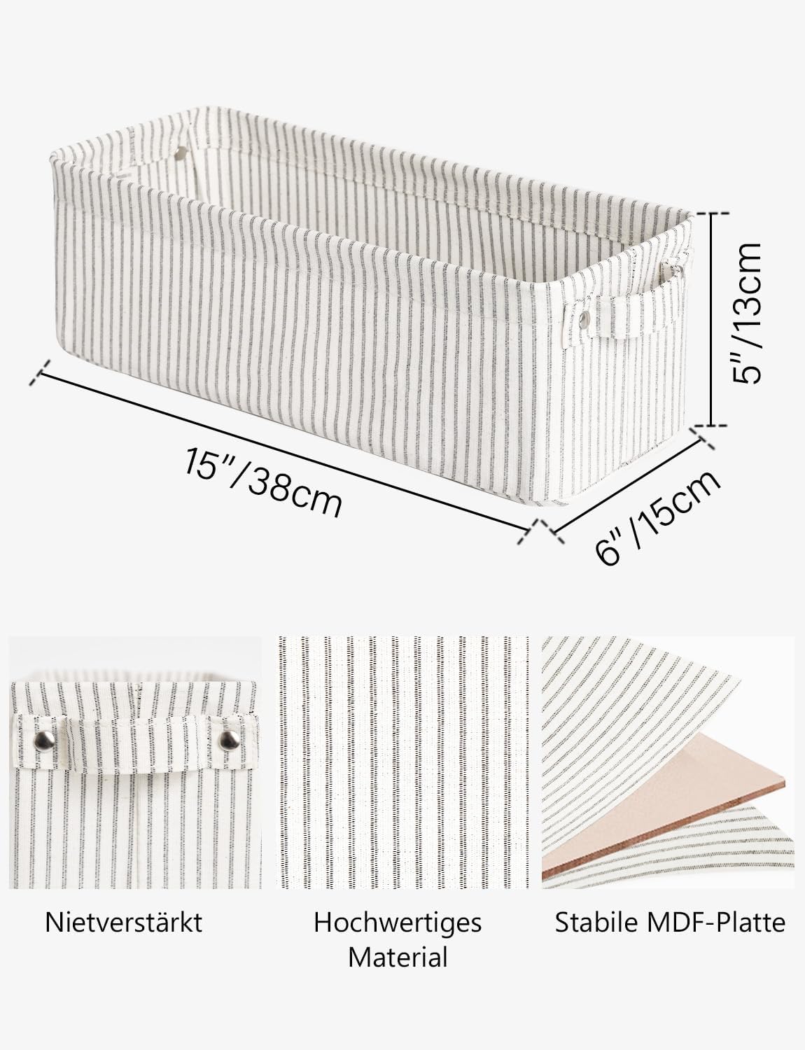 StorageWorks Narrow Storage Bins, Small Basket for Closet and Shelves, Fabric Organizer with Handles, Toilet Paper Storage, Khaki and Beige Stripes, 2-Pack