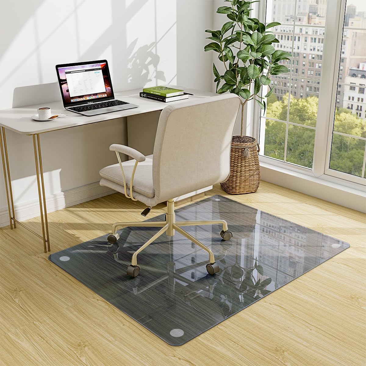 46" x 55" Chair Mat for Carpet - Office Chair Mat - Tempered Glass Floor Mat for Home/Office/Carpet Clear Computer Floor Mat - with 4 Anti-Slip Pads,Grey