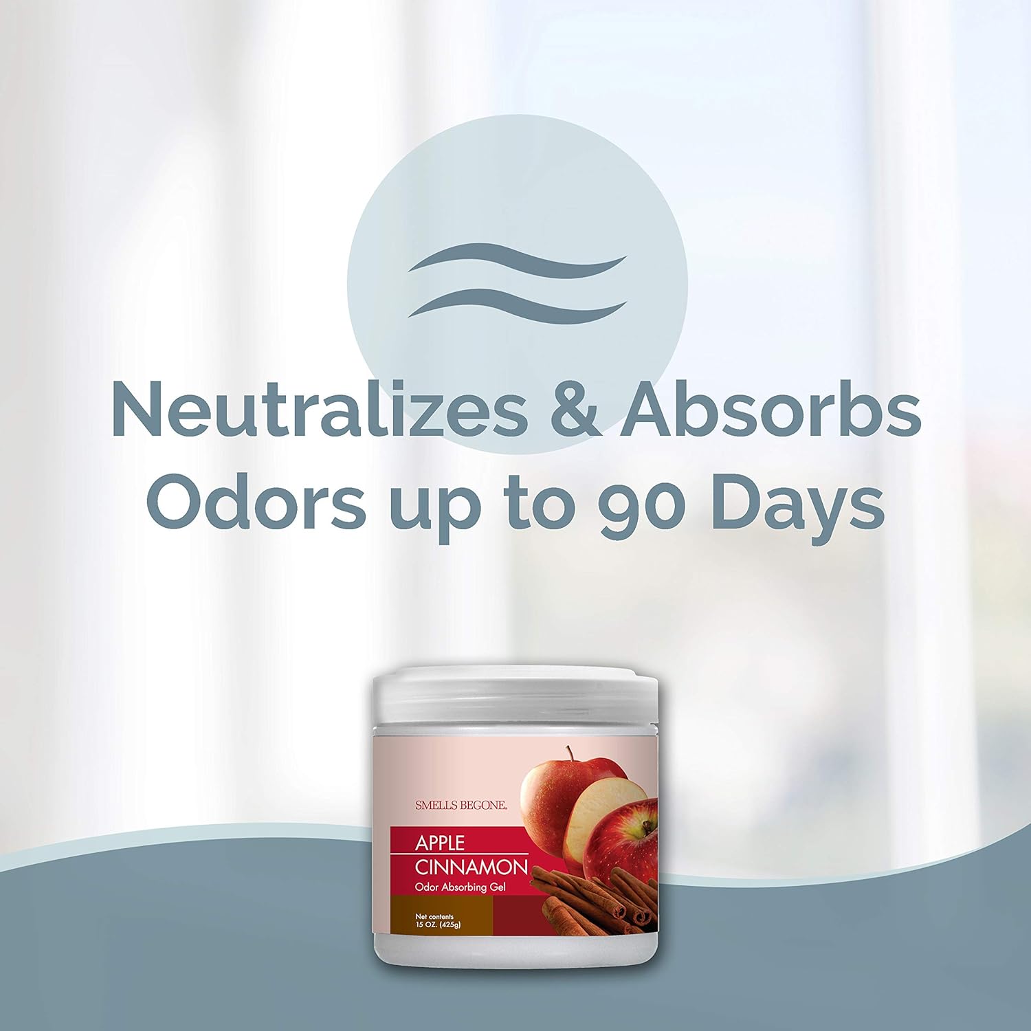 SMELLS BEGONE Air Freshener Odor Absorber Gel - 15 oz, Pack of 2 - Absorbs and Eliminates Odor in Pet Areas, Bathrooms, Cars, & Boats - Made with Essential Oils - Apple Cinnamon Scent