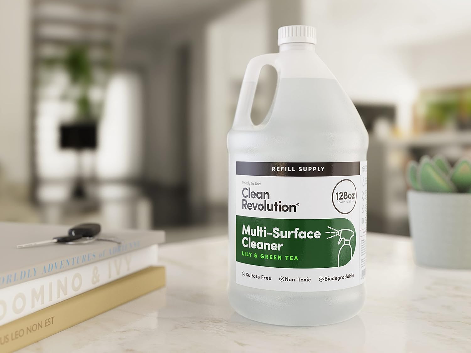 Clean Revolution Multi Surface Cleaner Refill Supply, Non-Toxic, Eco-Friendly & Plant-Based, Ready to Use, Lily & Green Tea, 128 Fl Oz (1 Gallon)