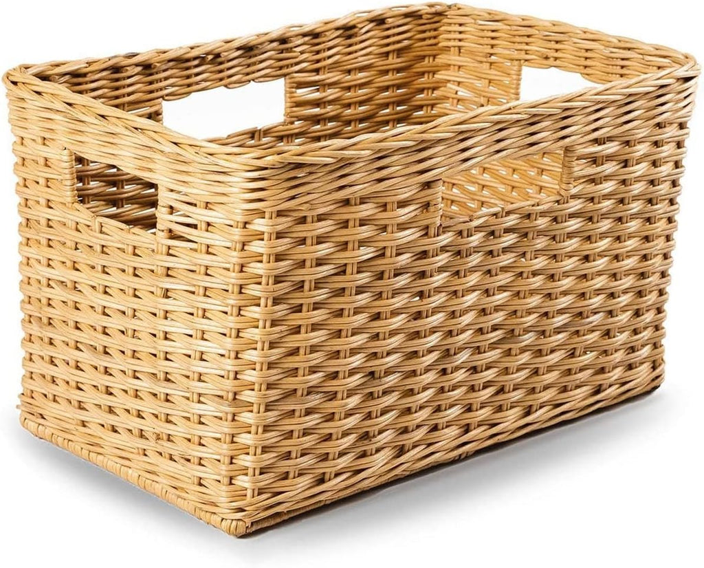 The Basket Lady Tall Rectangular Wicker Storage Basket, Medium, 20 in L x 13 in W x 11 in H, Sandstone