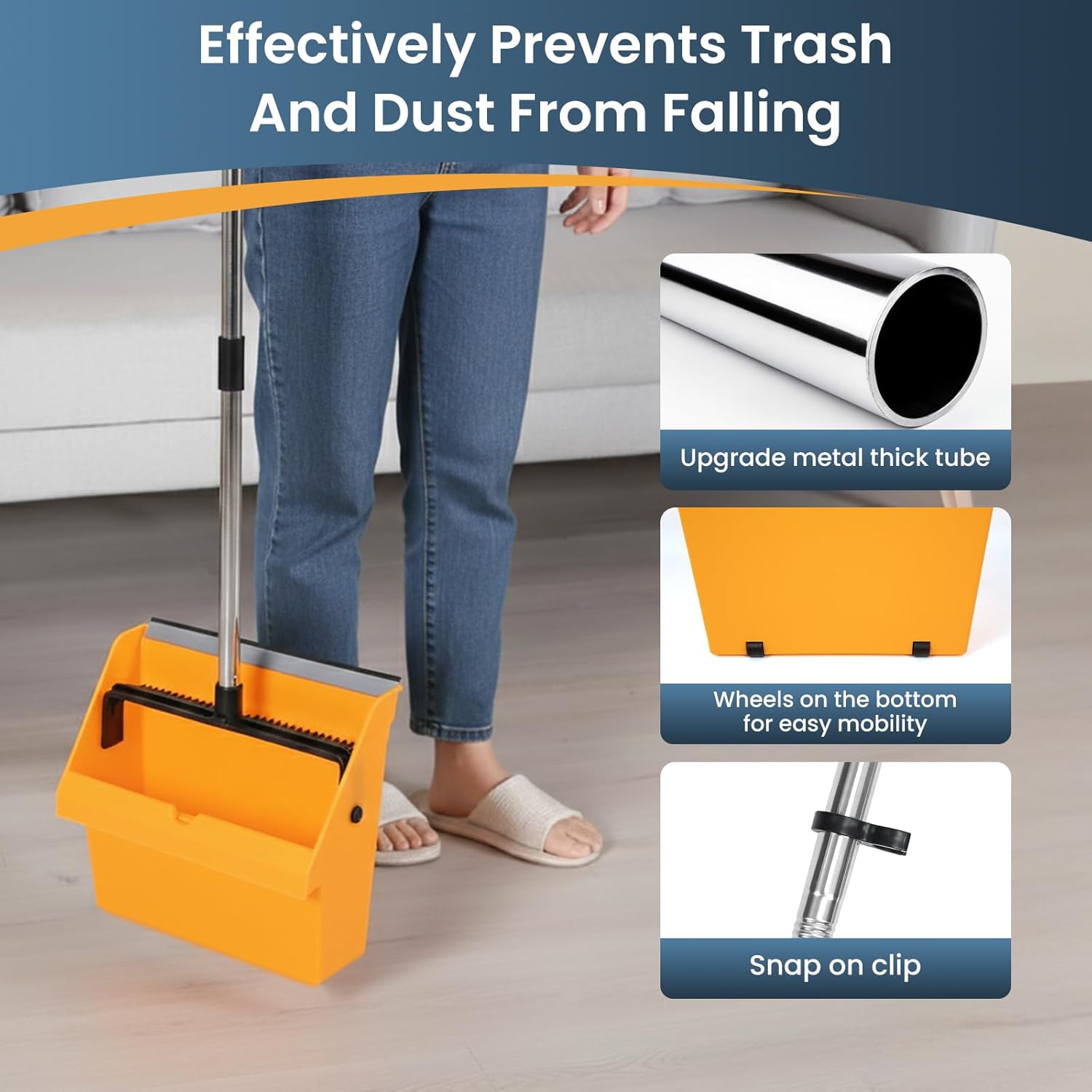 Large Commercial Dustpan with Comb，Long Handle Upright Heavy Duty Dust Pan Outdoor Indoor for Courtyards, Garages, Lobbies, Shopping Malls, Market Floors, Sidewalks, Classroom Floor Cleaning