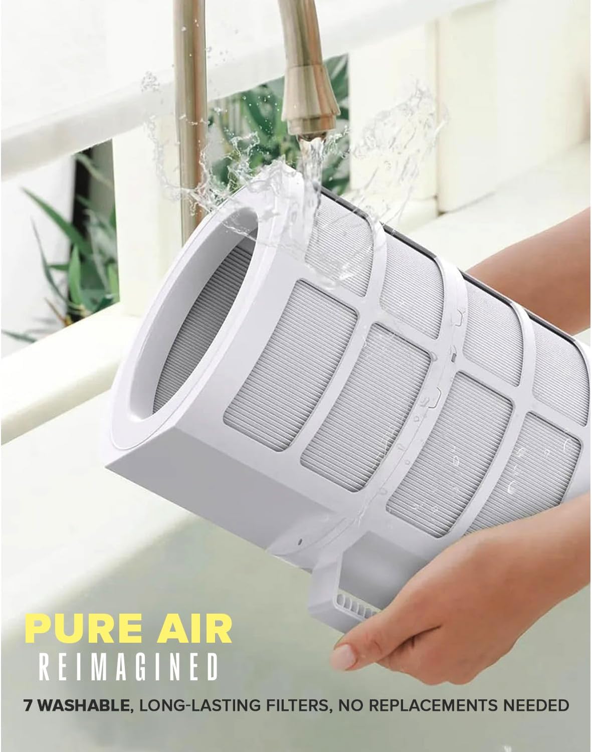 Nuwave Forever Air Purifier for Home Large Room Up to 2,002 Ft², Dual Sensors, 7 Easy to Clean & Washable Filters, Smart WiFi, Removes Smoke, Dust & Pollen Down to 0.1 Microns