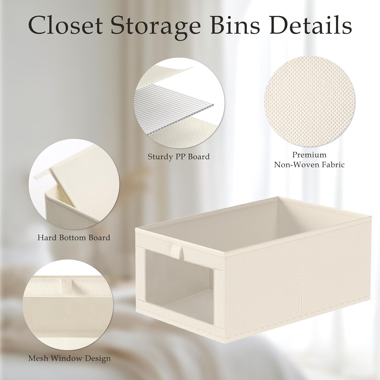 Criusia Linen Closet Organizers and Storage, 8 Pack Large Linen Closet Baskets with Mesh Window for Organization, Foldable Closet Organizer for Clothing, Towels, Toys, Nursery, Books, Shelves, Beige