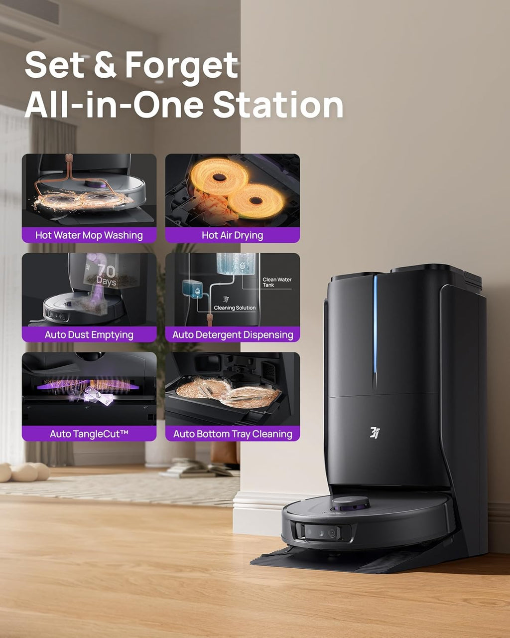 3i P10 Ultra Robot Vacuum and Mop Combo, Extendable Pad for Edge & Corner Mopping, 18000 Pa Suction Deep Cleaning, Auto Hot Water Washing & Drying, Self-Emptying, Self-Refilling, AI Obstacle Avoidance
